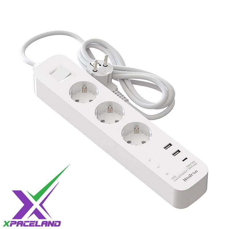  چند راهی 3 خانه برق ارت دار هادرون P343 با کابل 1.8 متری + شارژر USB و Type-C