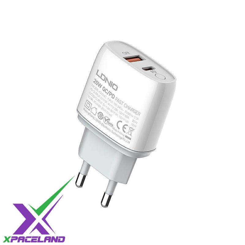 شارژر 2 پورت دیواری فست 22.5W الدینیو مدل A2424C + کابل TYPE C ( اورجینال )